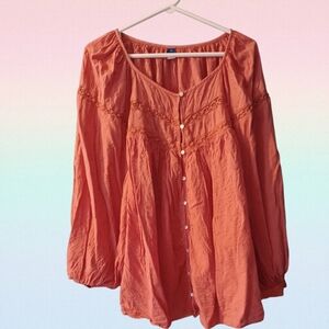Orange Relaxed Blouse with 3/4 Sleeves